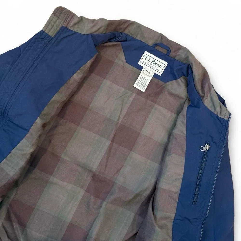 Vintage LL Bean Plaid Lined Navy Blue Bomber Jacket Men's Medium Outdoors 90s